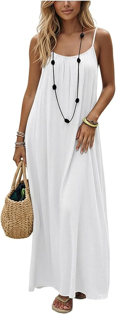 SHENHE Women's Open Back Spaghetti Strap Beach Maxi Dress Loose Flowy Vacation Sundress | Amazon (US)