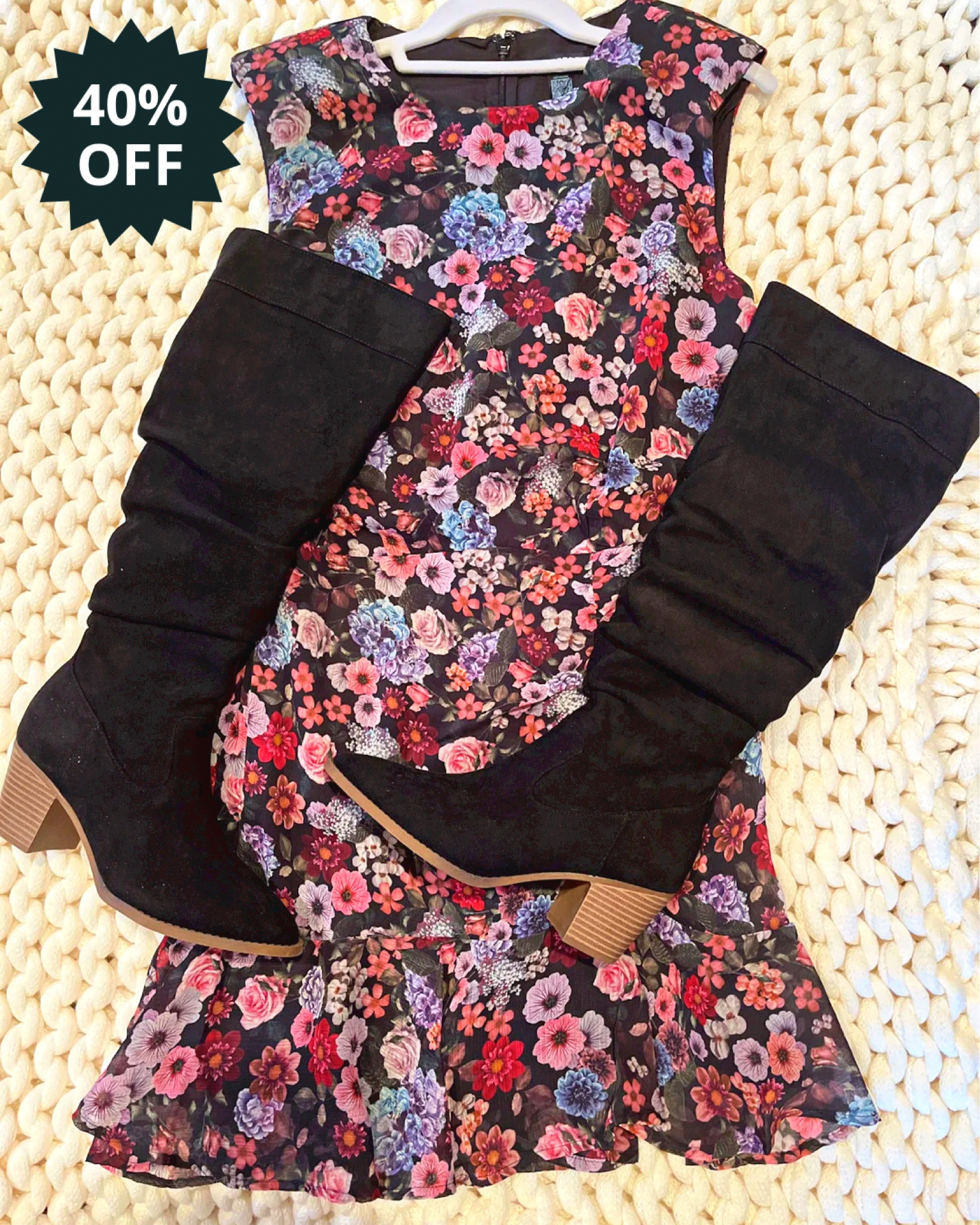 SALE ALERT!!! Floral Dress is now 40% OFF … Boots are under $35 and super comfy !!! 
Fall - Fall Outfit - Dress - Boots 
#LTKworkwear #LTKunder50 

#LTKSeasonal #LTKsalealert #LTKshoecrush