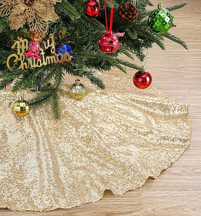 Christmas Tree Skirt 24 Round Champagne Small Tree Skirt Sparkle Xmas Ornaments New Years Party I... | Amazon (US)