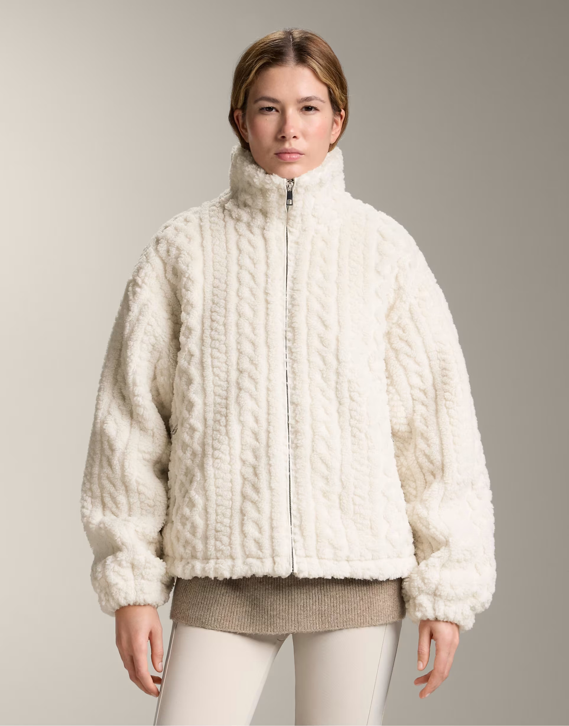 OYSHO Cable-knit faux-shearling jacket in ecru | ASOS (Global)