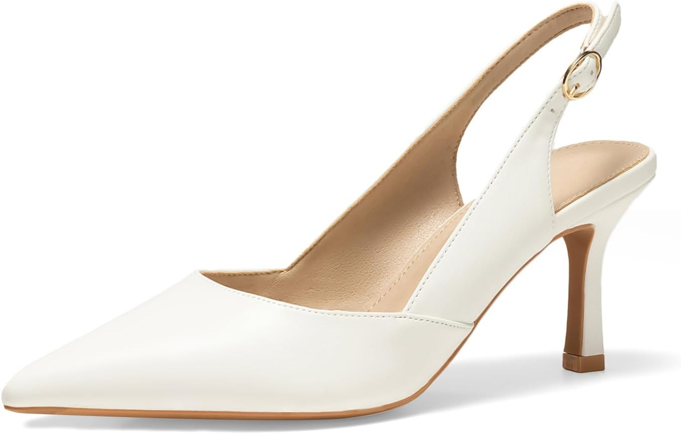 Womens Slingback Kitten Heels Closed Pointed Toe Pumps Dress Shoes | Amazon (US)