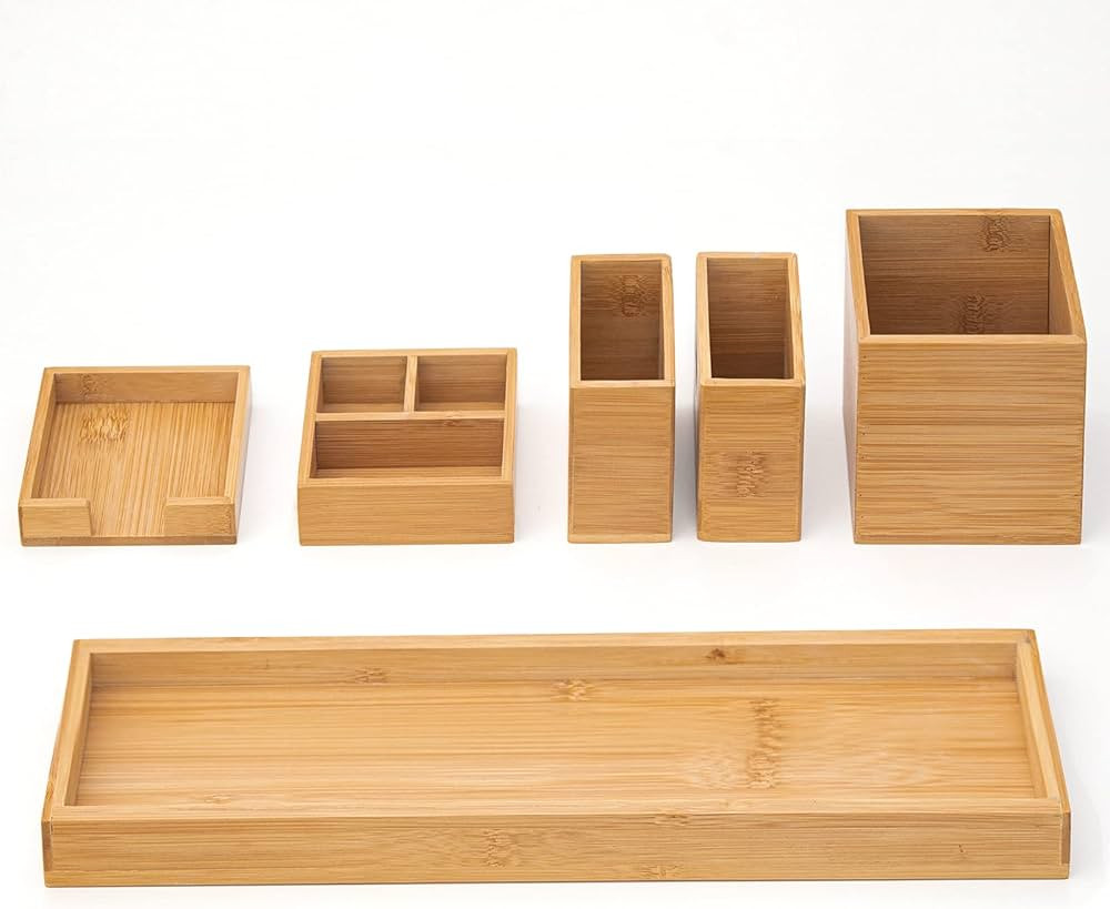 ROCDEER Bamboo Vanity Tray, 6-Piece Bathroom Countertop Vanity Tray Set, Makeup Kitchen Desk Orga... | Amazon (CA)