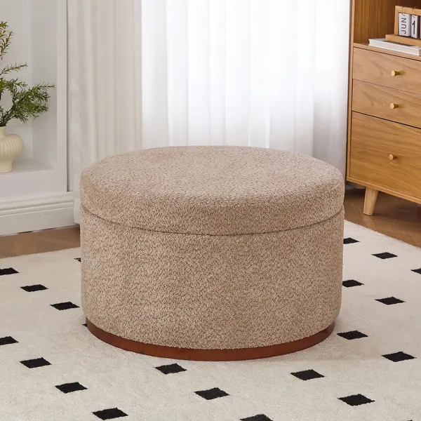 Christopher Knight Home - Rowan Modern Round Upholstered Storage Ottoman with Wood Base - Bed Bat... | Bed Bath & Beyond