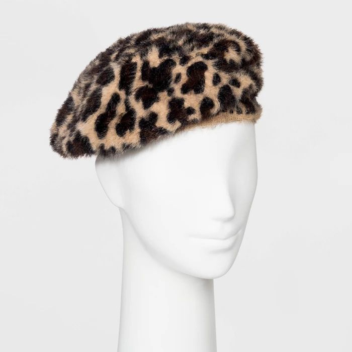 Women's Leopard Print Faux Angora Beret - A New Day™ | Target