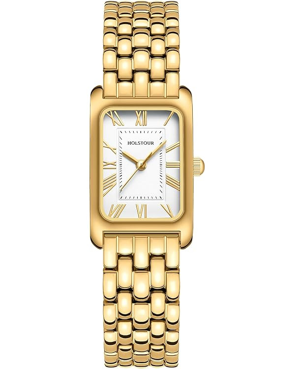 Watches for Women Vintage Bracelet White Roman Dial Rectangular Case Gold Watch Waterproof with T... | Amazon (US)