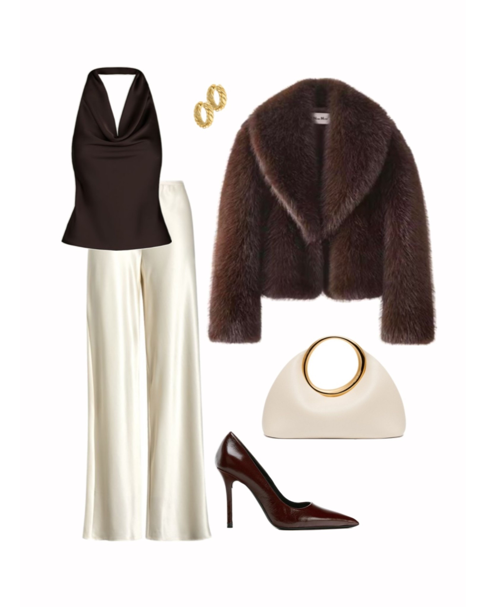 Brown crop fur coat outfits 
