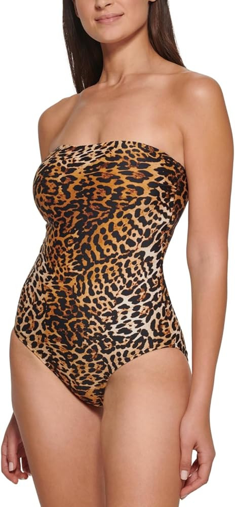 Calvin Klein Women's Leopard-Print Strapless Tummy-Control One-Piece Swimsuit (Black Multi, 8) | Amazon (US)