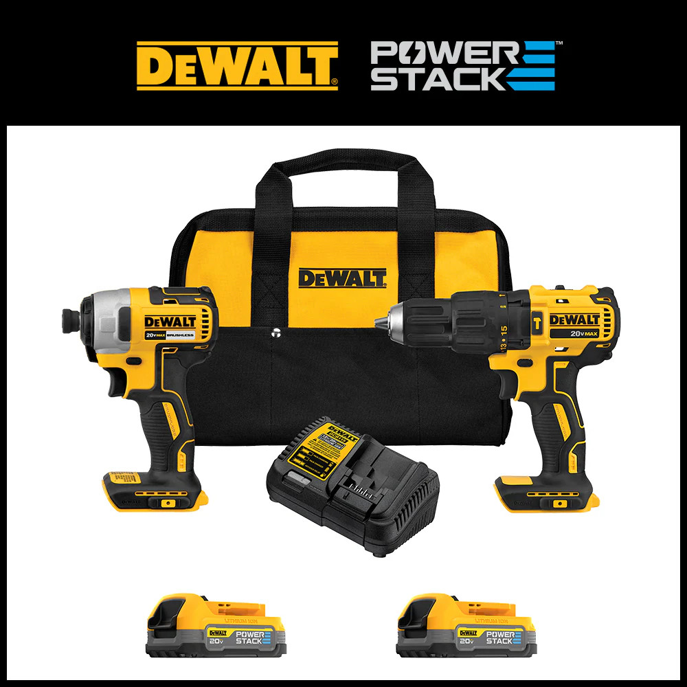 DEWALT 20V MAX POWERSTACK 2-Tool Combo Kit with 2 Batteries, Charger and Tool Bag | Lowe's