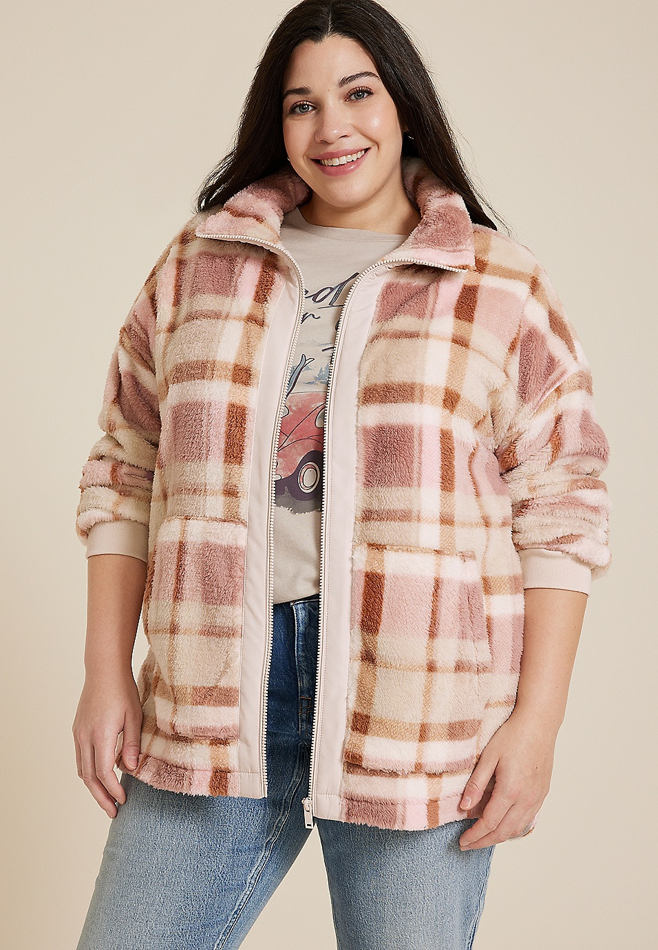 Plus Size Favorite Sherpa Zip Up Jacket | Maurices
