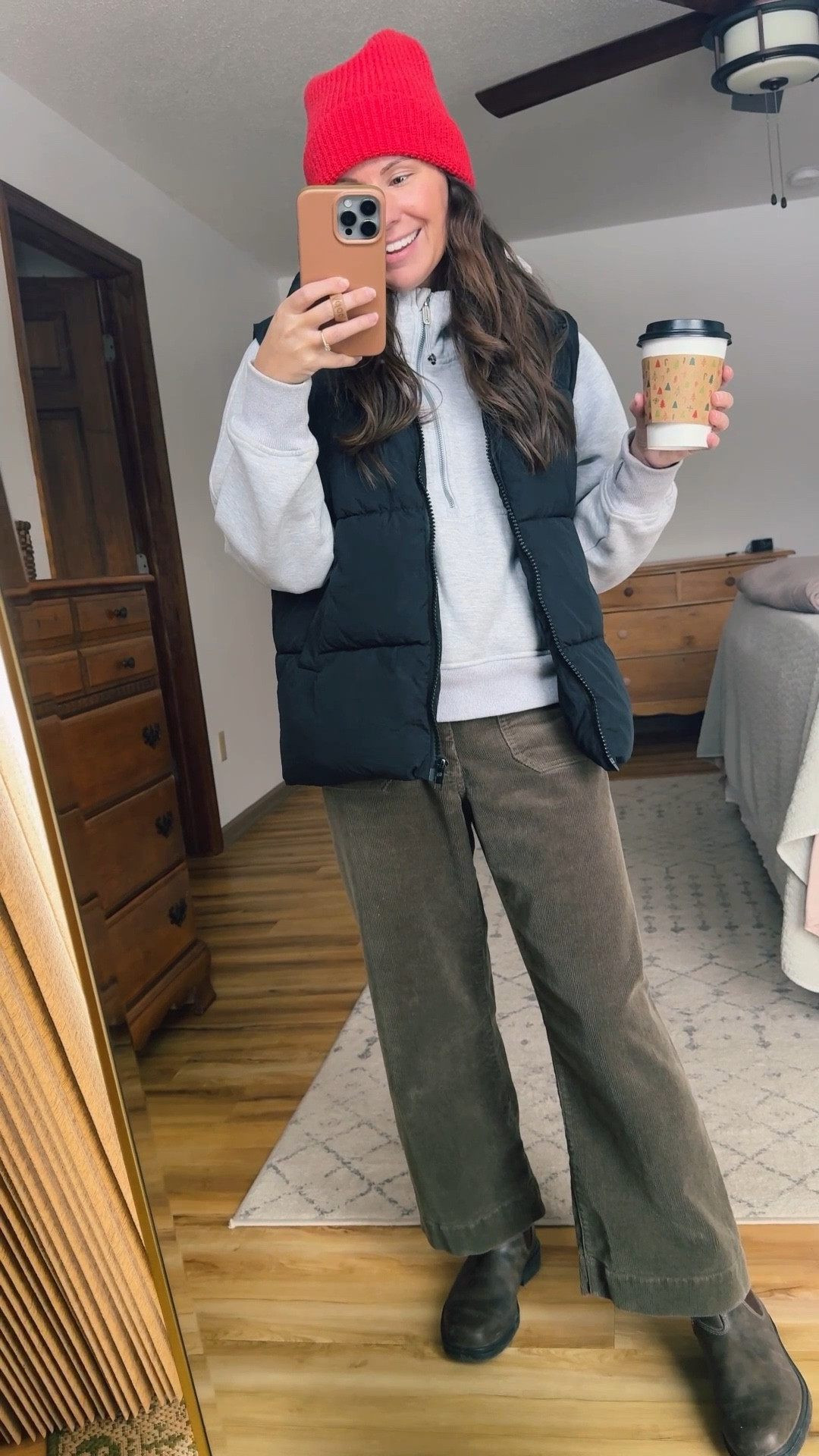 Wearing small in my tee, small in my grey hoodie, small in my black puffer vest, and 0 with a 26” inseam in my corduroy pants (seaweed color. I also linked the straight and flare corduroy pants). My boots are my true size 6! 
My hat is a few year’s old but I linked this year’s version and some similar ones. My bag is older so I linked similar. 



#LTKootd #LTKgrwm #LTKSeasonal