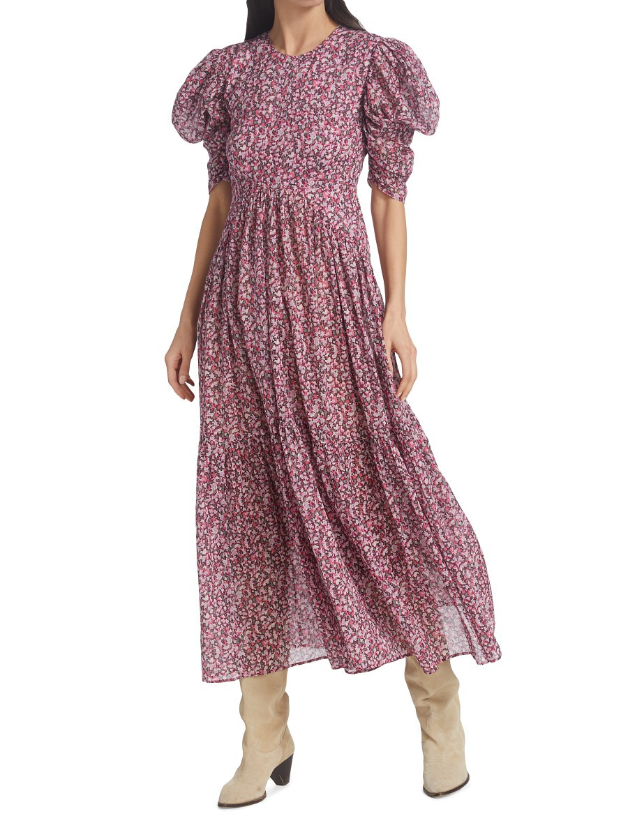 Isabel Marant Étoile Women's Sichelle Floral Wool-Blend Midi-Dress - Pink - Size 40 (8) | Saks Fifth Avenue OFF 5TH