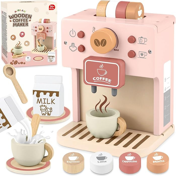 Airlab Kids Coffee Playset Toy Coffee Maker Set for Toddler Wooden Kitchen Accessories Pretend Pl... | Amazon (US)
