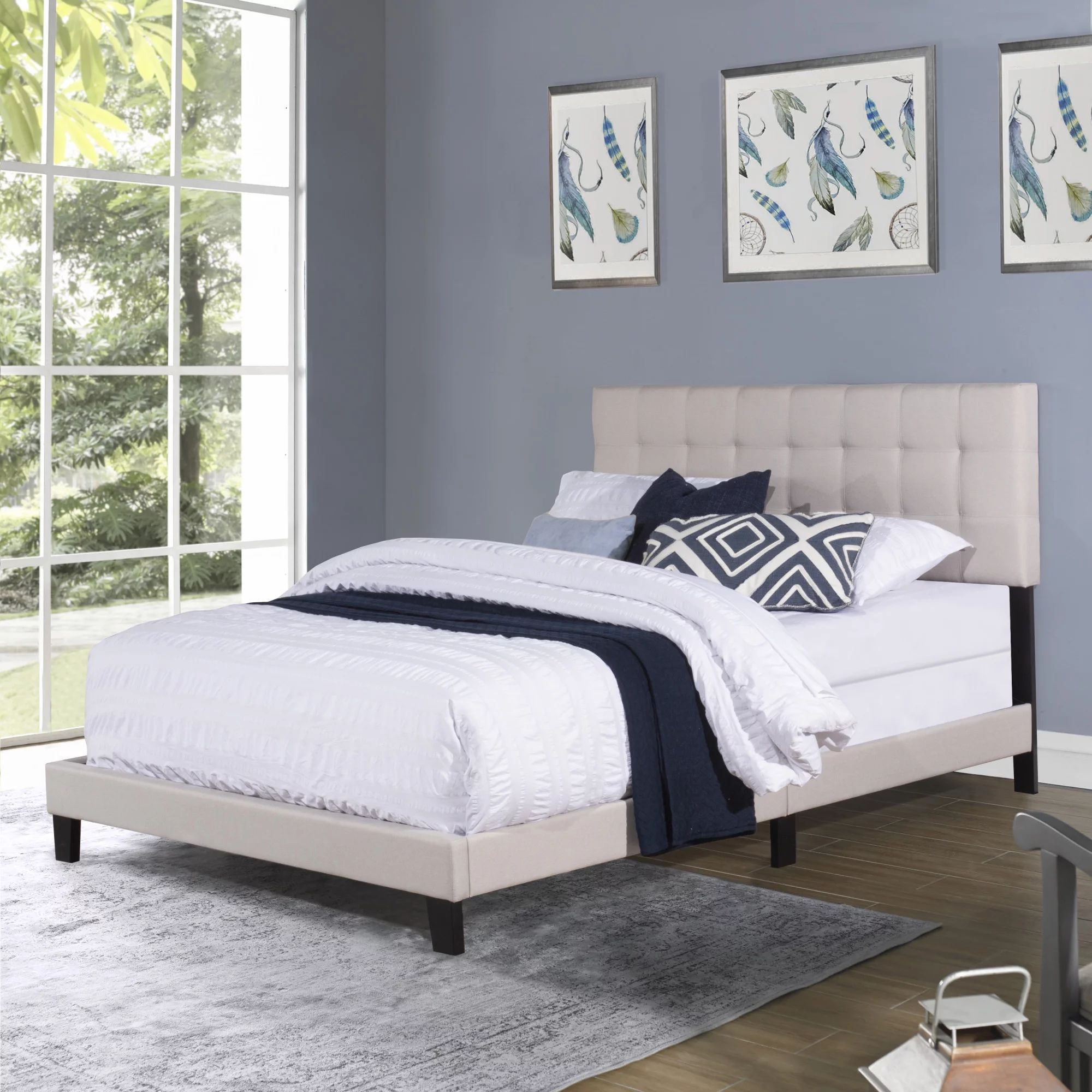 Hillsdale Furniture Delaney Upholstered Queen Bed with Tufted Headboard, Fog Gray - Walmart.com | Walmart (US)