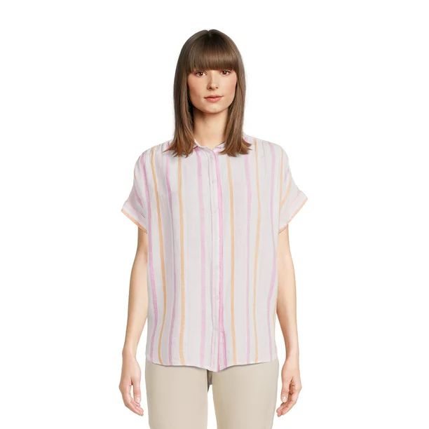 Time and Tru Women's Roll Cuff Button-Down Shirt | Walmart (US)