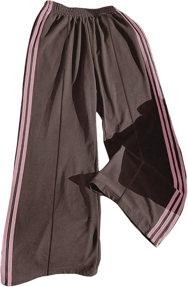 BEAUDRM Women's Y2k Baggy Sweatpants Striped Elastic Waist Wide Leg Pants Workout Gym Trousers | Amazon (US)