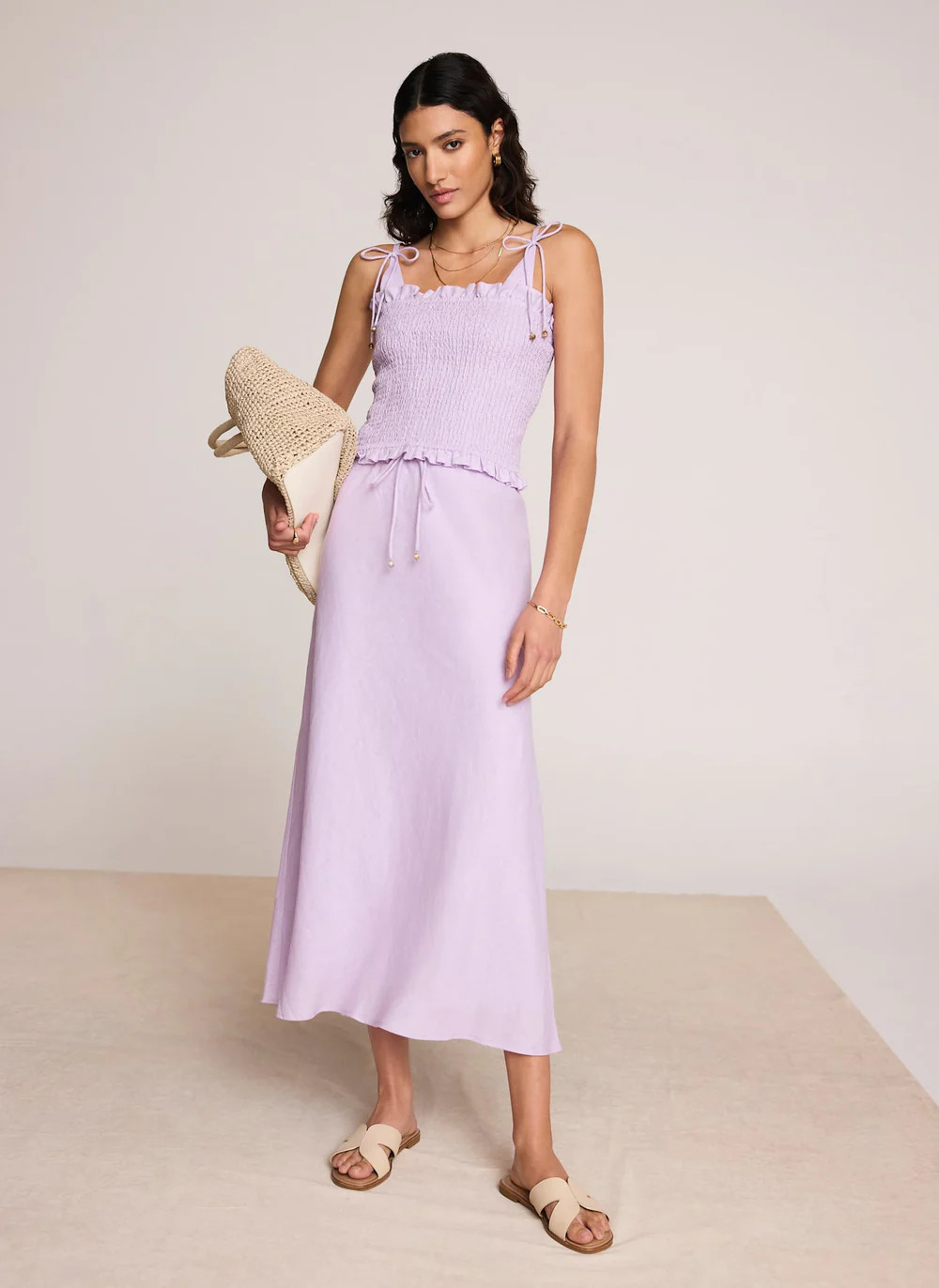 Lilac Linen Bias Midi Skirt | Mint Velvet