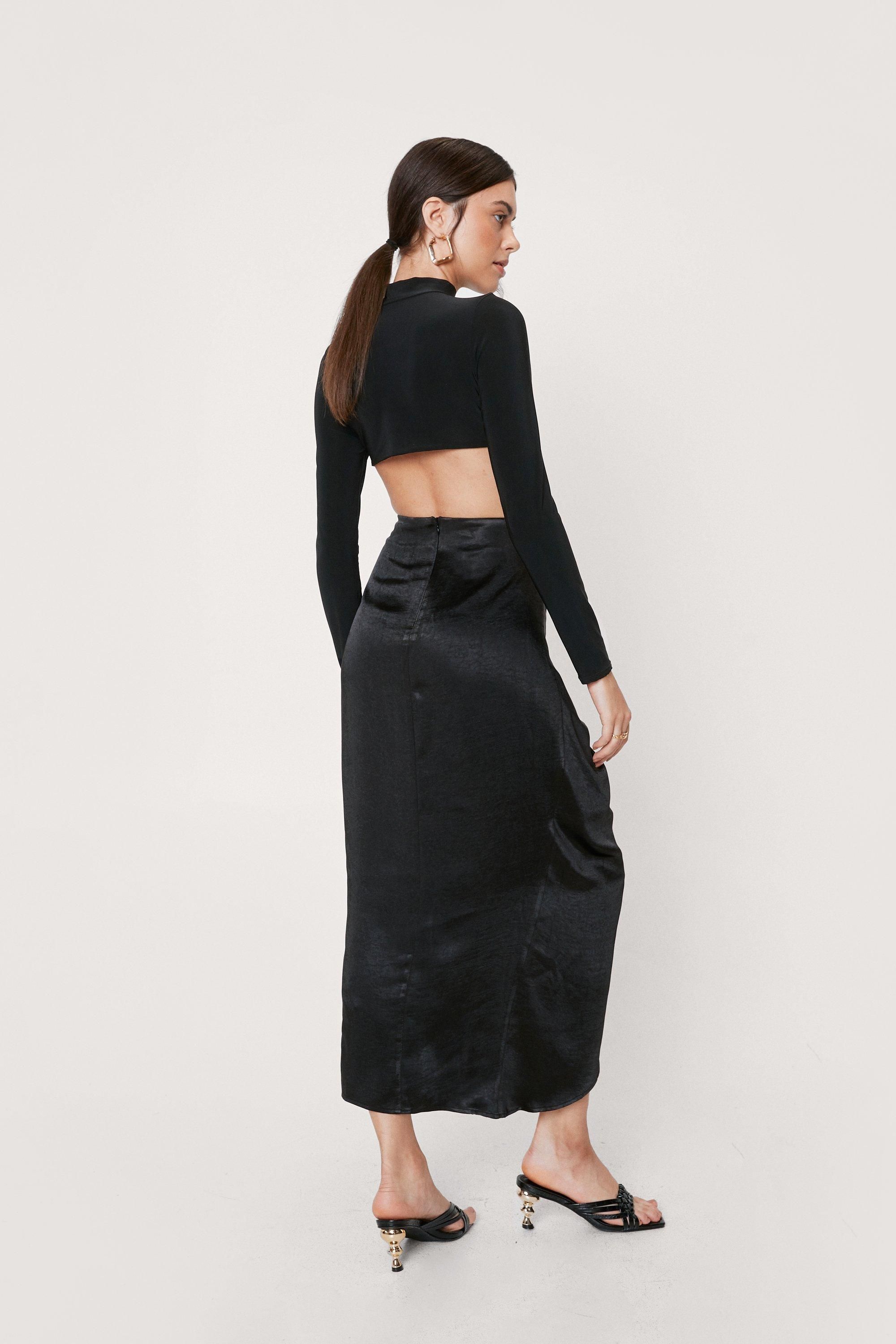 Satin Drape Design Split Front Midi Skirt | Nasty Gal (US)