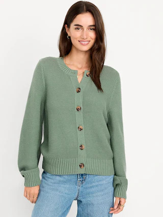Seaside Cotton Garter-Knit Cardigan Sweater | Old Navy (US)