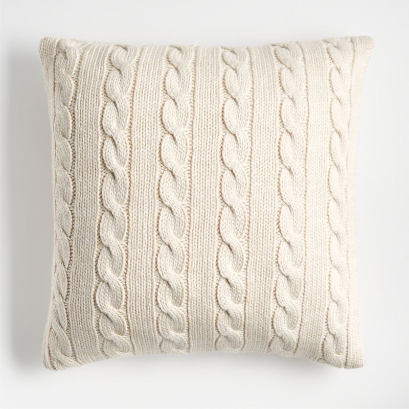 Alabaster Ivory Wool Blend Cozy Cable Knit 23"x23" Throw Pillow Cover + Reviews | Crate & Barrel | Crate & Barrel