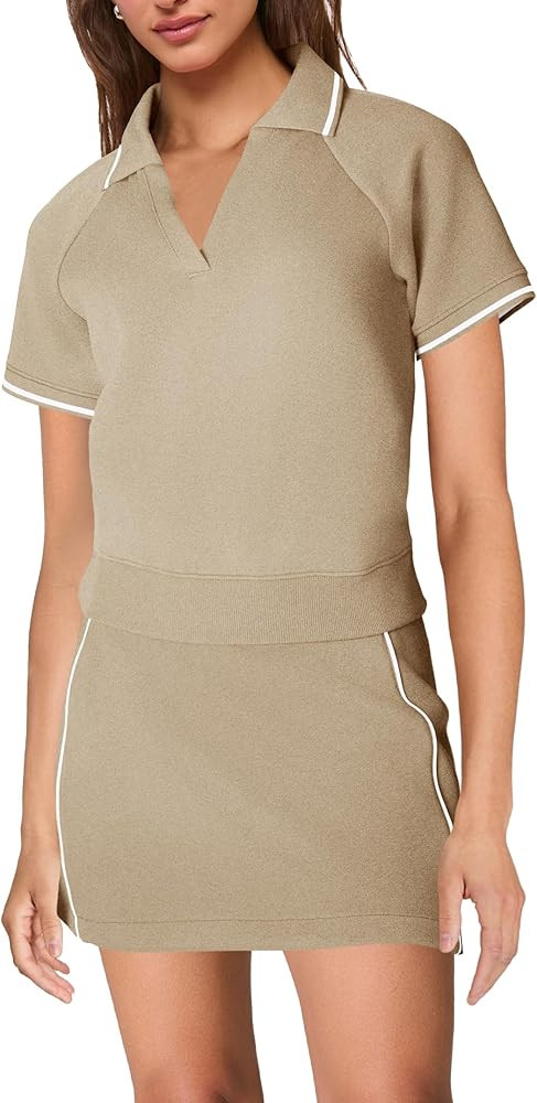 SENSERISE Womens Workout Sets 2 Piece Outfits V Neck Short Sleeve Polo Shirt and Tennis Skort Set... | Amazon (US)