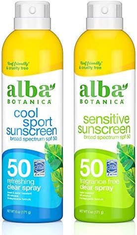 Alba Botanica Cool SPF 50 Sport & Sensitive Fragrane Free SPF 50 Sunscreen Aerosol Clear Spray Ca... | Amazon (US)
