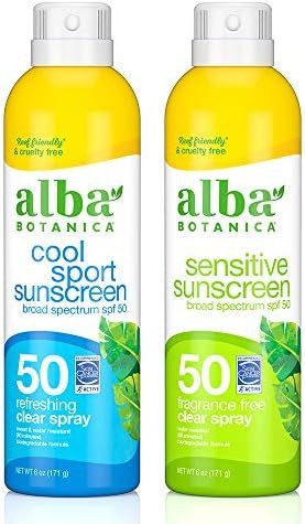 Alba Botanica Cool SPF 50 Sport & Sensitive Fragrane Free SPF 50 Sunscreen Aerosol Clear Spray Ca... | Amazon (US)