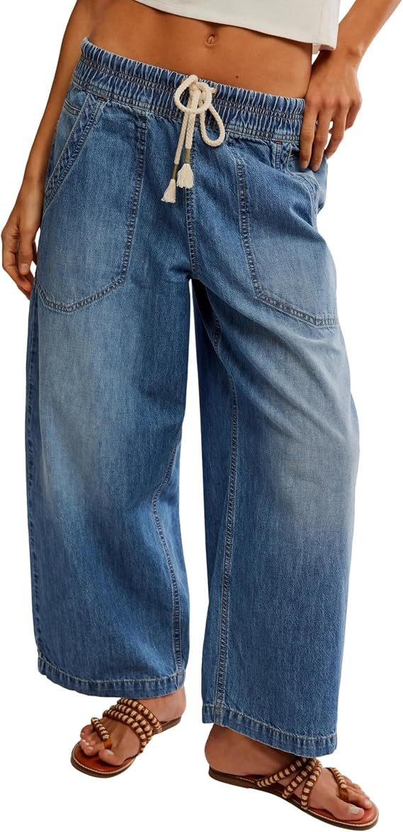 Majdan Wide Leg Jeans for Women Casual Relaxed Cropped Boyfriend Denim Pants Capri Ankle Pants wi... | Amazon (US)