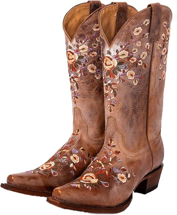 Erocalli Women’s Western Boots Chunky Heel Cowgirl Cowboy Mid Claf Boot Square Toe Embroidery R... | Amazon (US)