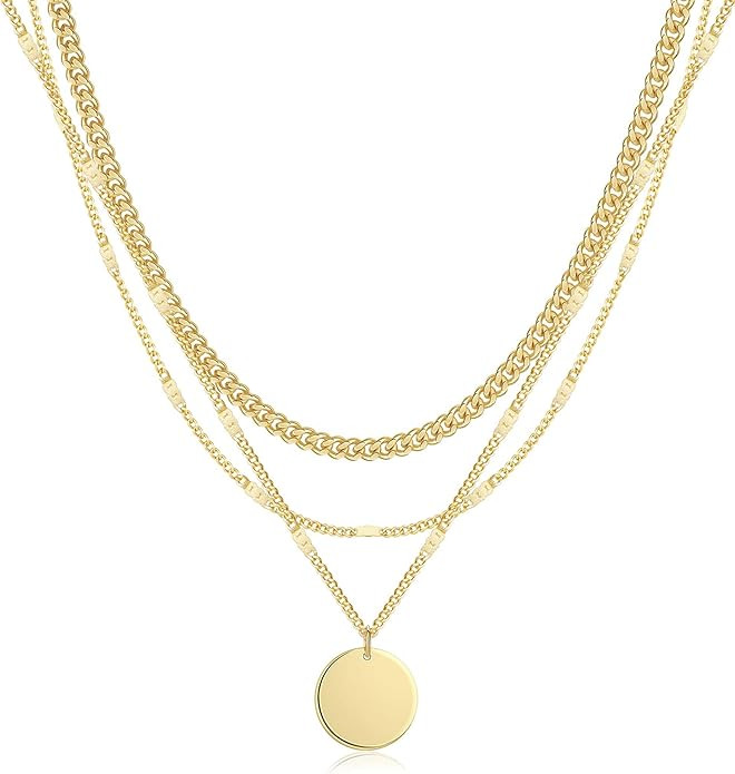 Layered Gold Silver Necklaces for Women, Stackable Stack 14K Real Gold Plated Silver Chain Neckla... | Amazon (US)
