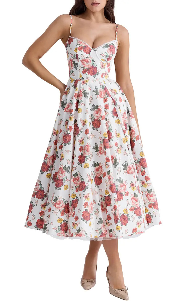 Mademoiselle Bustier Stretch Satin Midi Dress | Nordstrom