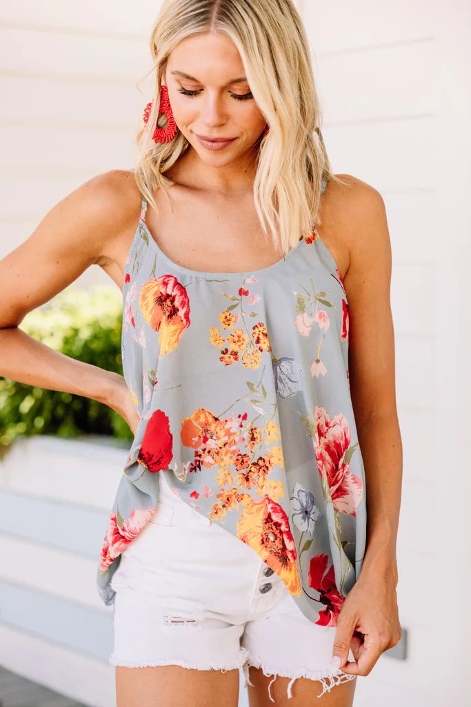Now You Know Gray Floral Tank | The Mint Julep Boutique
