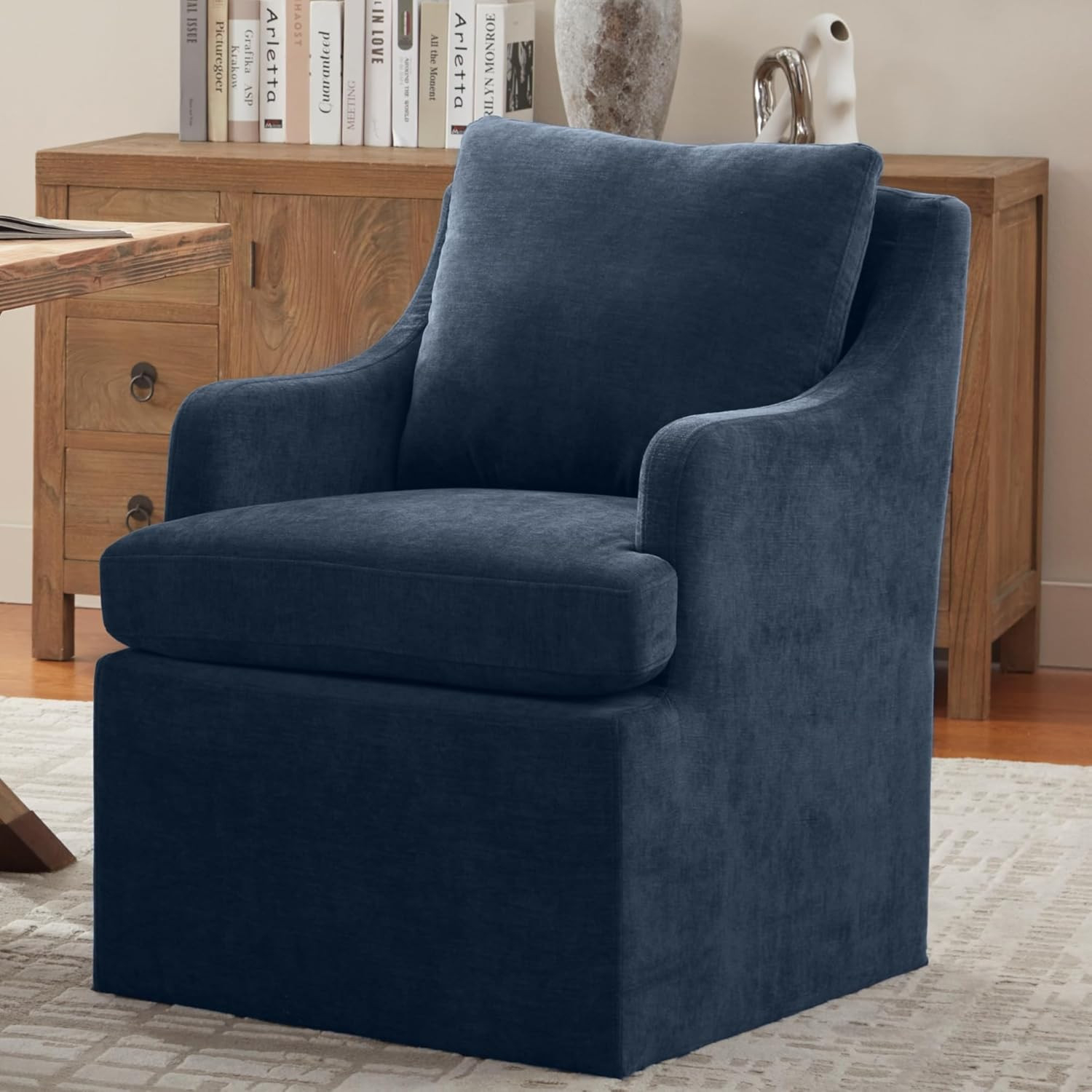 VKNOW Upholstered Dining Chairs, Modern Kitchen Chairs Dinner Chairs with 4 Casters, Linen Armcha... | Amazon (US)