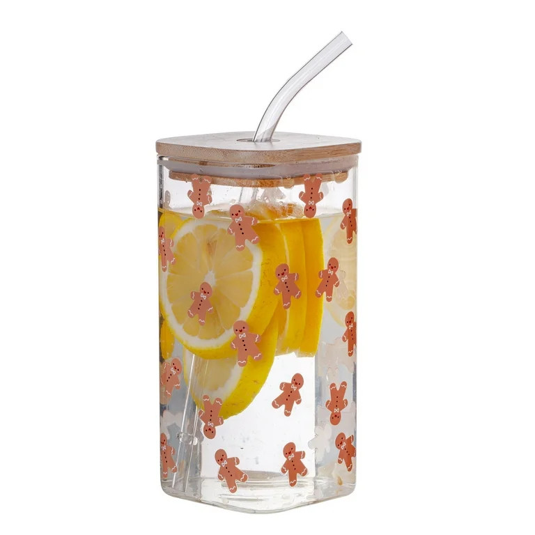 Holiday Time Gingerbread Man Clear Square Glass Sipper, 1PK | Walmart (US)