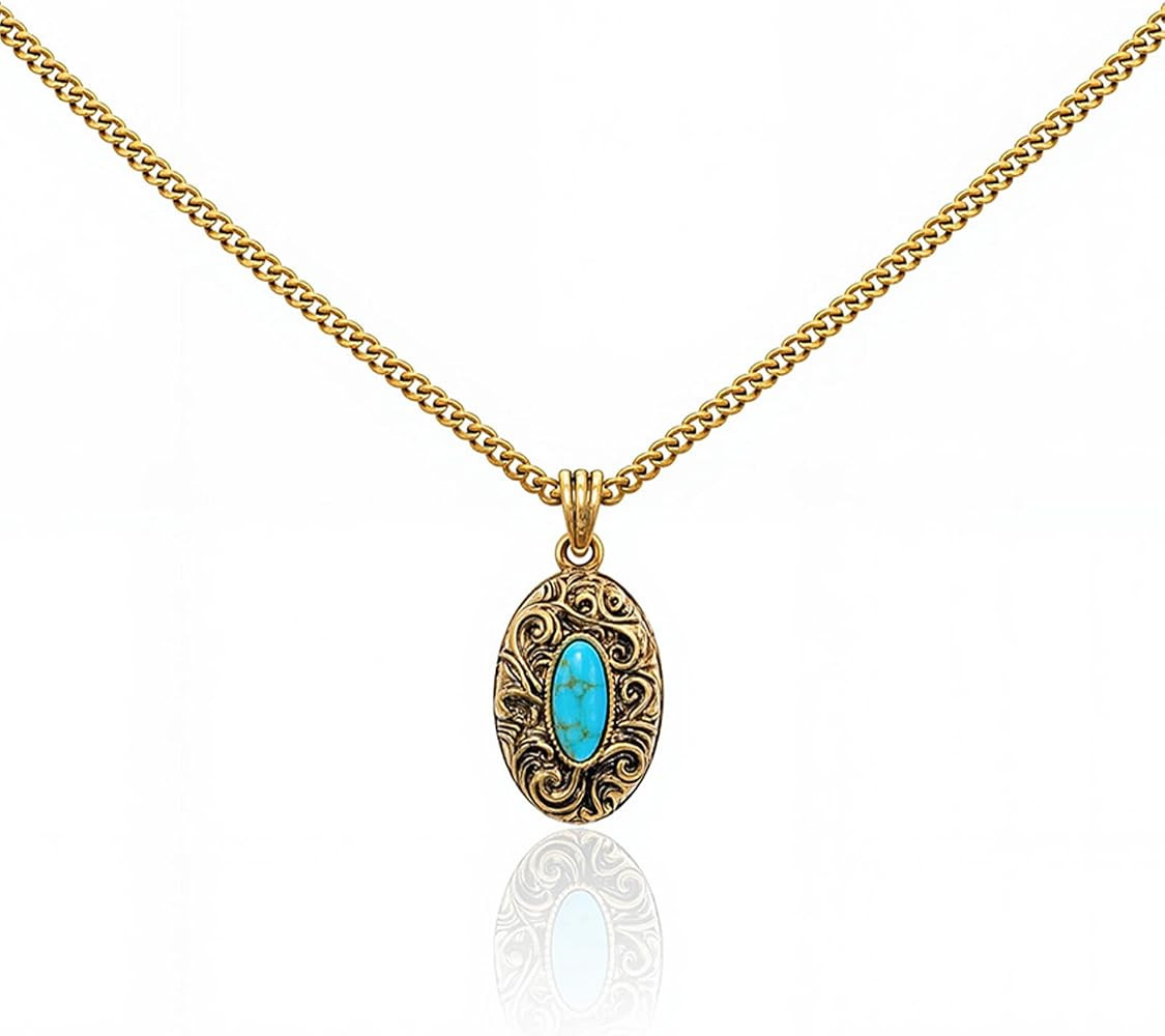 Montana West Wrangler Western Pendant Necklace for Women 14K Gold Statement Carvings Turquoise Co... | Amazon (US)