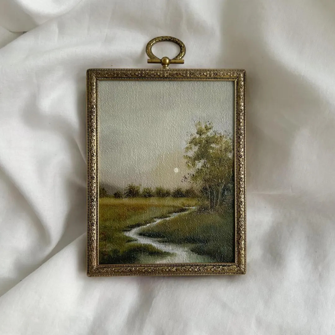Original Framed Oil Painting: Little Stream Landscape, Antique Brass Frame - Etsy | Etsy (US)