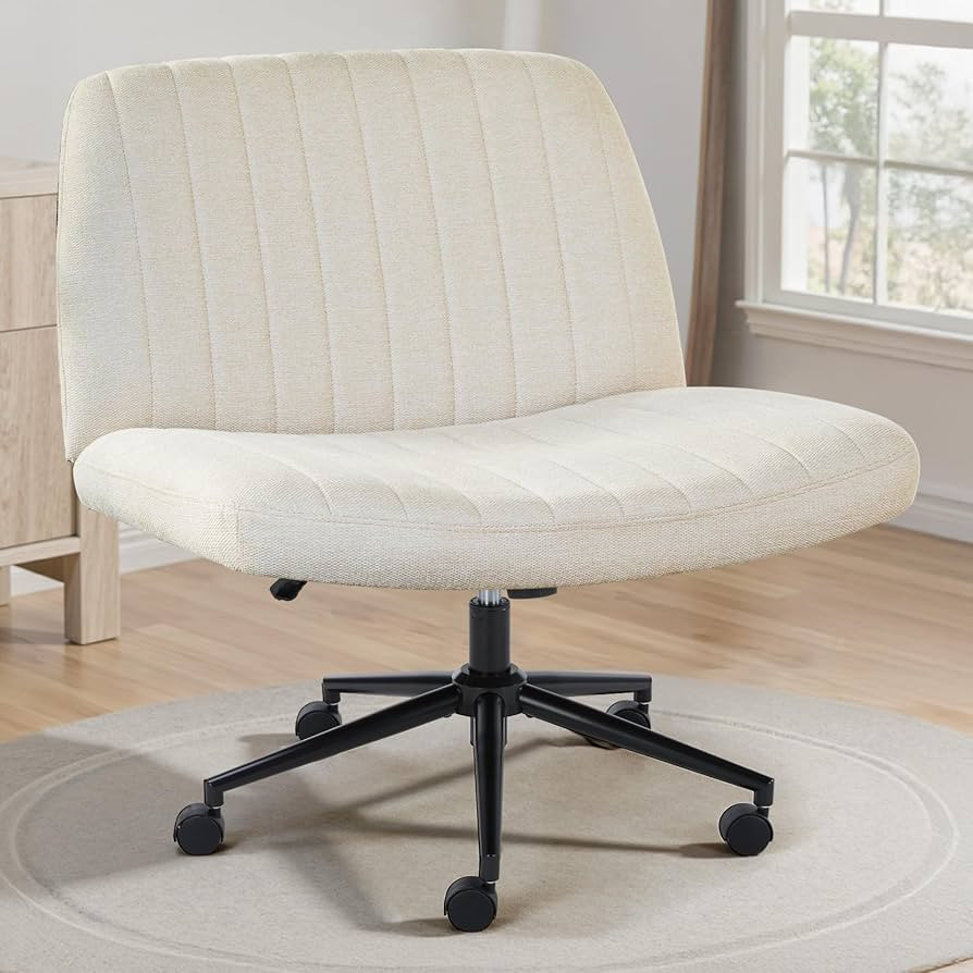 OLIXIS Criss Cross Chair with Wheels Wide Cross Legged Office Desk Vanity Chair Comfy Fabric Arml... | Amazon (US)