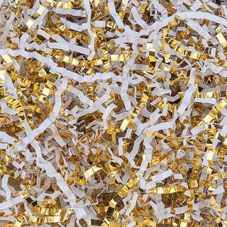 Crinkle Paper Filler 8.5oz. Gift Basket Box Crafts Shredded Packaging Decorative Stuffing Cushioning Confetti Gold White | The Home Depot