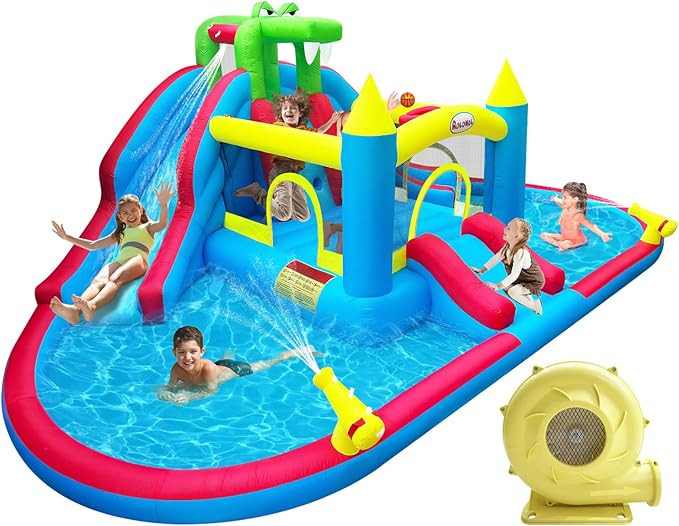 Inflatable Bounce House with Water Slides,Double Ball Pit/Water Pool,Crocodile Styling,Climbing W... | Amazon (US)