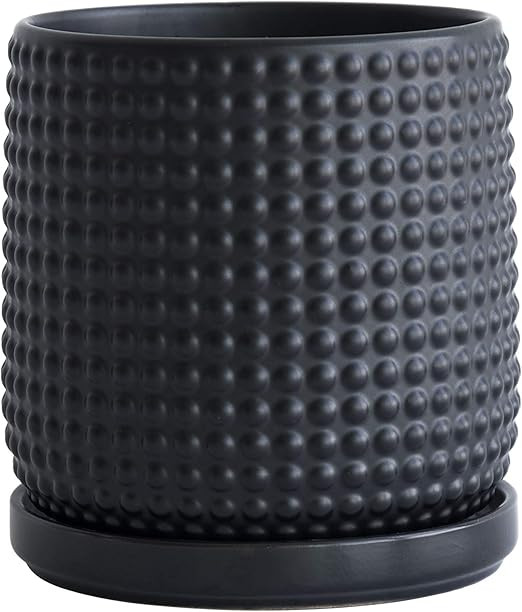 Ceramic Beaded Stoneware Planter Pot - 6 Inch Flower Pot with Drainage Holes and Saucers for Indo... | Amazon (US)