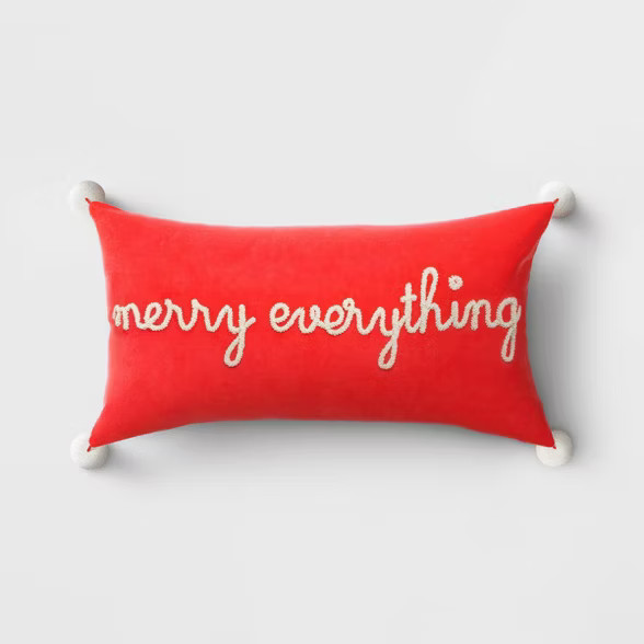 Holiday Oversized Merry Everything Beaded Lumbar Throw Pillow Red - Opalhouse™ | Target