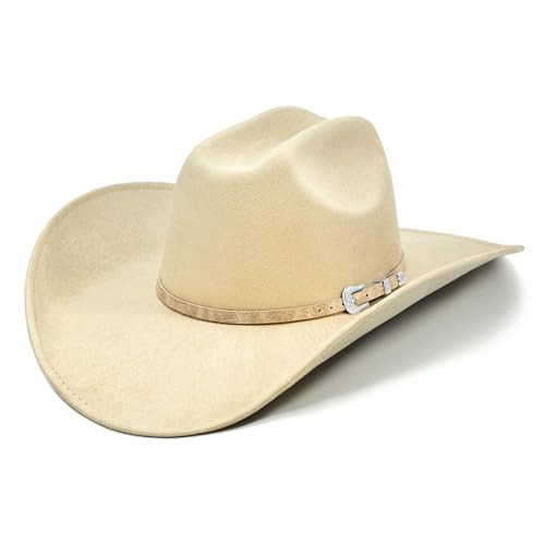 FLUFFY SENSE. Cowboy Hat for Women and Men with Shapeable Wide Brim - Felt Cowboy Hat Cattleman Western Hats for Cowboys and Cowgirls (as1, Alpha, m, l, Buckskin Tan) | Amazon (US)