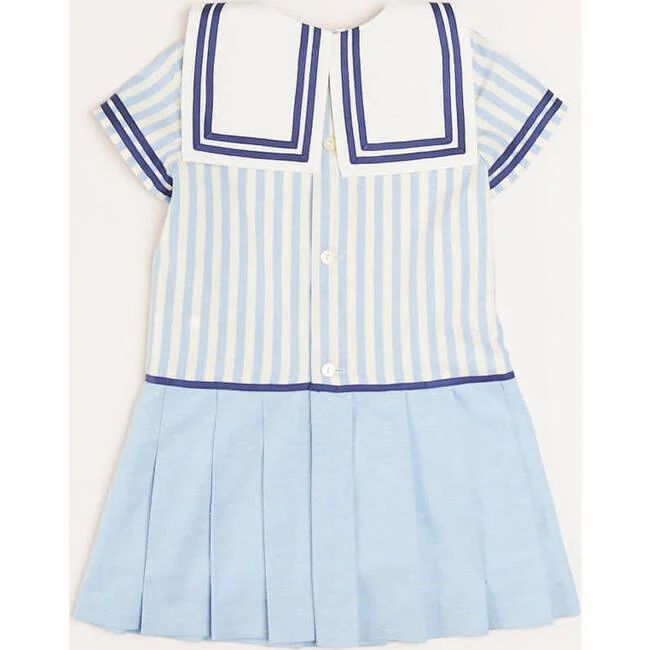 Nautical Striped Pleated Short Sleeve Mariner Dress, Blue | Maisonette