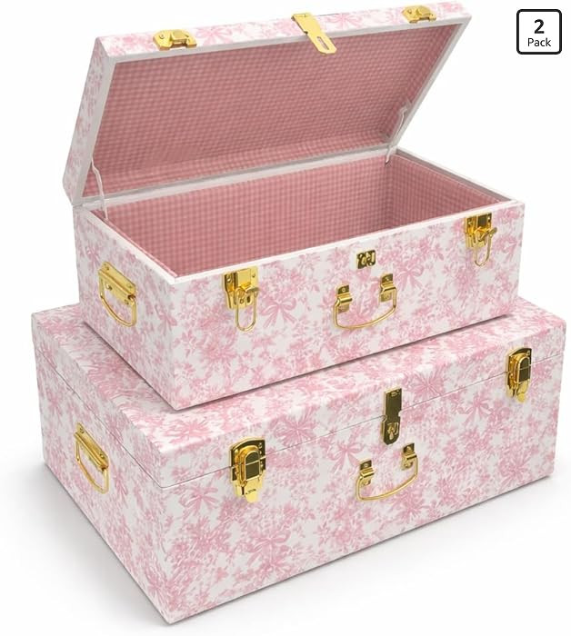 Rool Floral Decorative Storage Trunk Set of 2 – Pink Metal Keepsake Trunks with Gingham Fabric ... | Amazon (US)