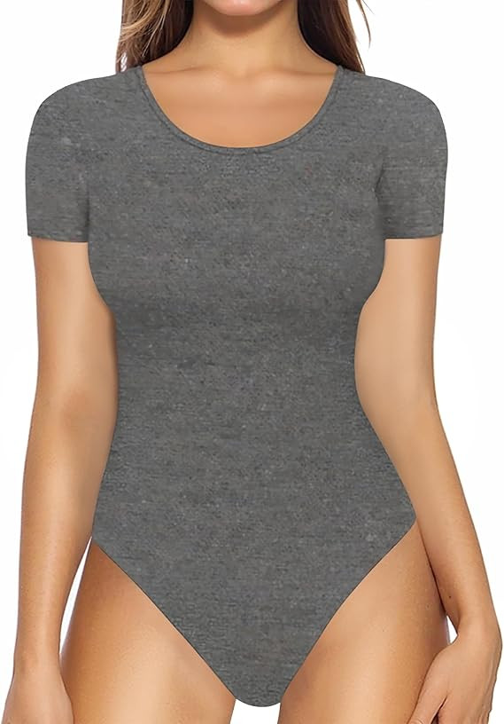 MANGOPOP Round Neck Long Sleeve Bodysuits for Women Ribbed Body Suit Shirts | Amazon (US)