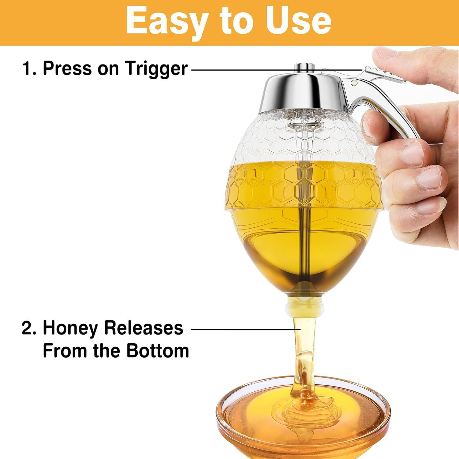Honey Dispenser No Drip Glass 8 oz with Plastic Top, Beautiful Honeycomb Shaped Honey Jar with St... | Amazon (US)