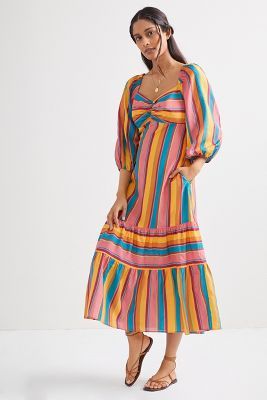 Farm Rio Rainbow Stripe Midi Dress | Anthropologie (US)