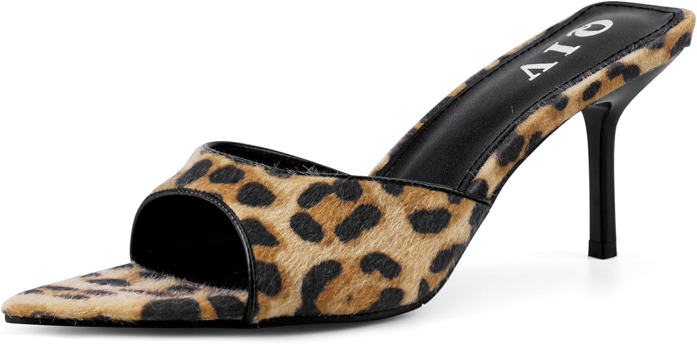 QIV Leopard Kitten Heels Pointed Toe Mule Heels for Women Open Toe Kitten Heel for Party Dressy W... | Amazon (US)