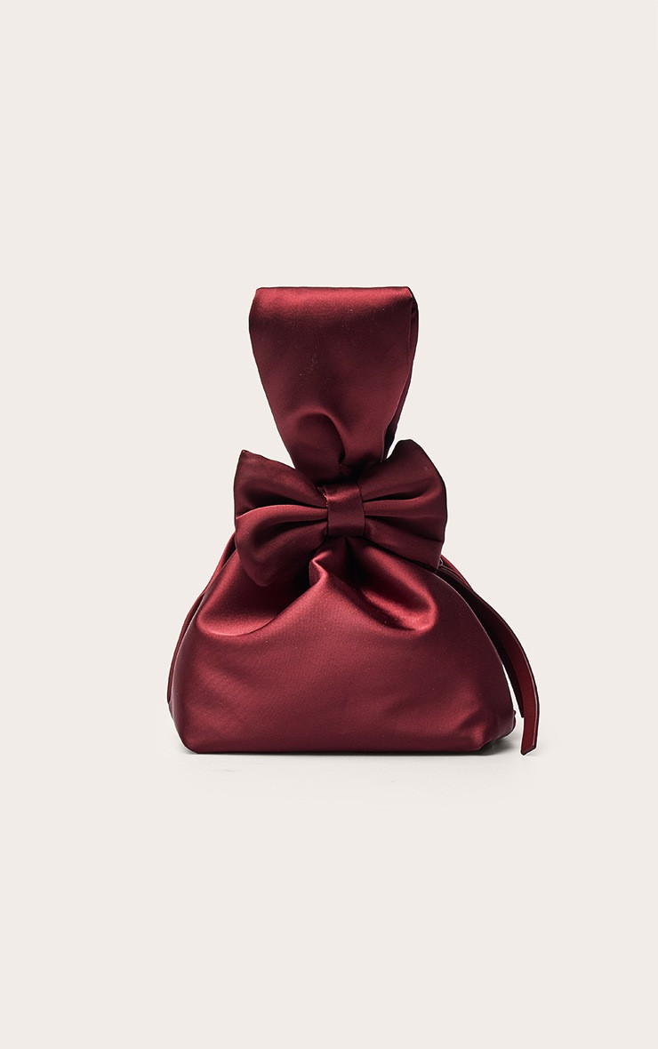 Burgundy Satin Bow Detail Clutch Bag | PrettyLittleThing UK