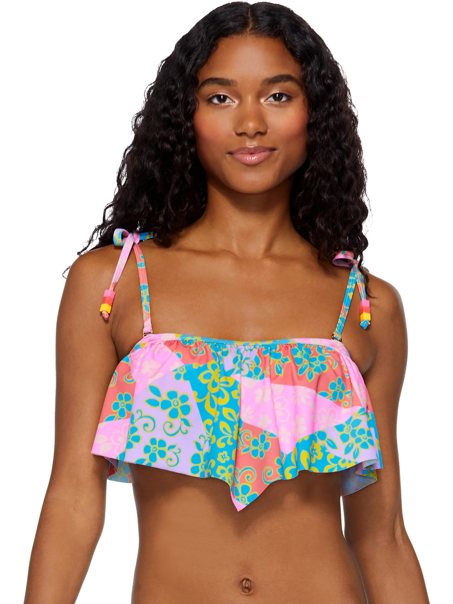 No Boundaries Juniors Patchwork Daisy Hanky Swim Top | Walmart (US)