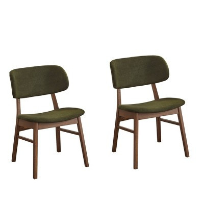 Lifestorey Set of 2 Rory Mid Century Modern Dining Chairs Green/Walnut | Target